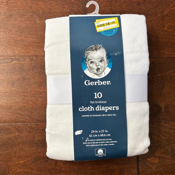 Gerber Flat Bullseye Cloth Diapers White NEW Lot of 10 100% Cotton 24" x 27" - Picture 1 of 3